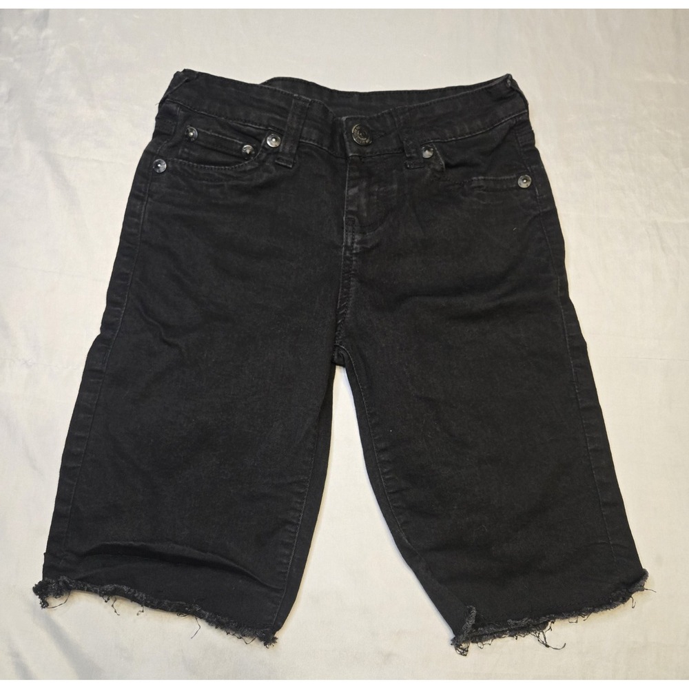 True Religion GENO Relaxed Slim Denim Shorts Boys Size 10 Black Jeansโ Raw Hem